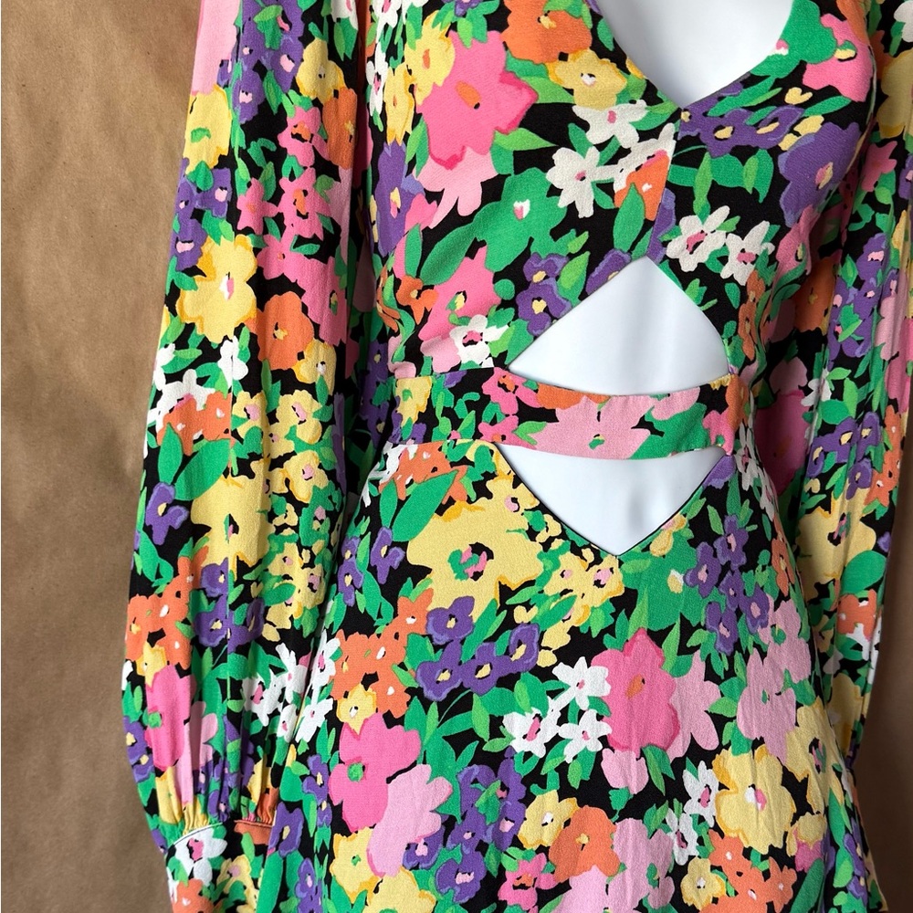 AFRM from Anthropologie Floral V-Neck Long Sleeve Dress large - Picture 6 of 9